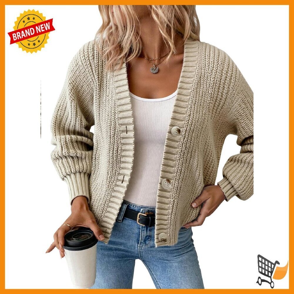 Chunky Waffle Knit Cardigan Oversized V Neck Fall Sweater